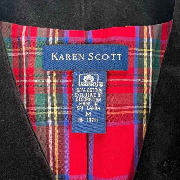 Karen Scott Christmas Holiday Vest Black Velvet Embroidered Blouse Top Women's M - Picture 6 of 16